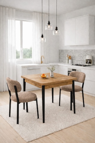 Renlife Ahşap Mutfak Masası Takımı Metal Ayaklı 2 Adet Antrasit Sandalye 70x70 Masa 2kahve Çam Çam - Kahve Vivo