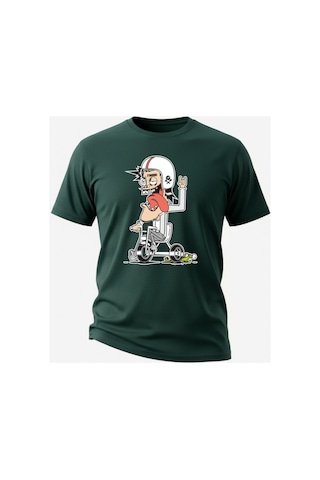 Urbantrendstore Unisex Motosiklet Kaykay Funny Eğlenceli Oversize Fit Rahat Geniş Salaş T-shirt Günlük Tişört Yeşil