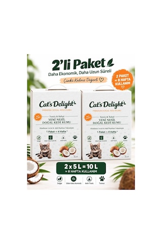 Hindistan Cevizi Kabuğu & Aktif Karbon Teknolojili Kedi Kumu 5 Litre X 2 Adet