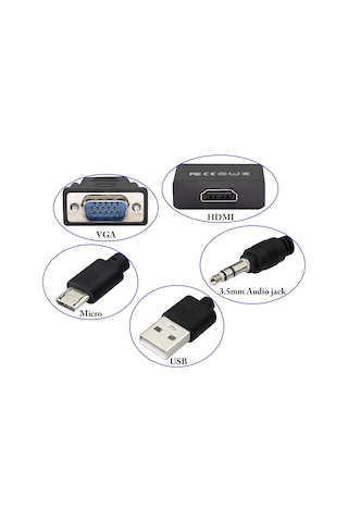 VGA - HDMI Dönüştürücü Adaptör Çıkış 1080P VGA Erkek - HDMI Dişi