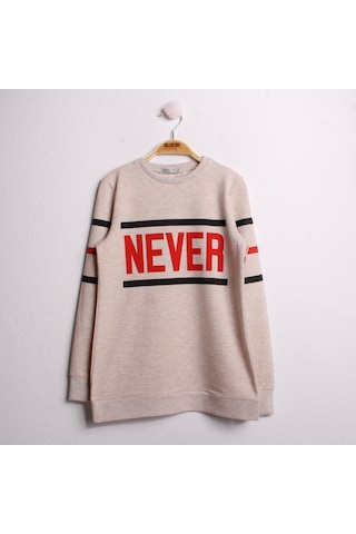 Toontoy Kız Çocuk Sweatshirt Never Baskı Kahve Melanj