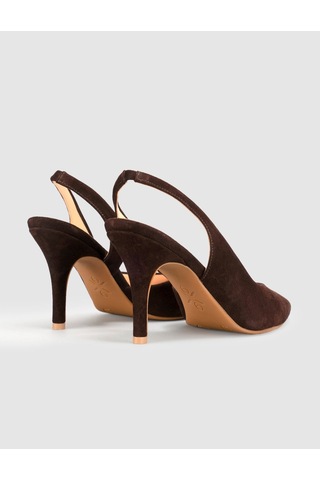 Cabani Kahverengi Süet Hakiki Deri Slingback Stiletto Kadın Ayakkabı