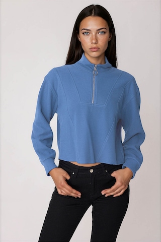 Vitrin Dik Yaka Fermuarlı Örme Sweatshirt İndigo