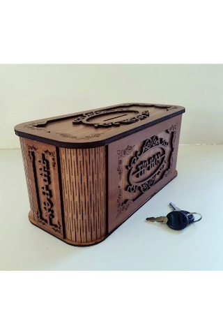 Tip Box Bahşiş Tip Kutusu Ahşap Kumbara Anahtarlı Kilitli