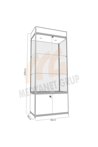 Camlı Vitrin Camlı Dolap Camlı Koleksiyon Vitrini 200X80X40 Gri