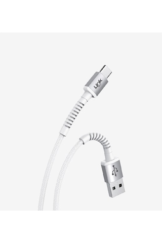 K552 Safe 3a Örgülü Metal Başlı Usb'den Type-c'ye Şarj Kablosu Beyaz