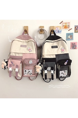Cordial Japon Tarzı Şeffaf Sırt Çantası - Pembe Sevimli Okul Çantası, Asılı Süs Ve Çıkartmalı Çok Renkli Çok Renkli
