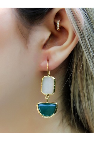 İkili Model Kedigözü Cam Sallantılı Kadın Küpe Euku26y Yeşil