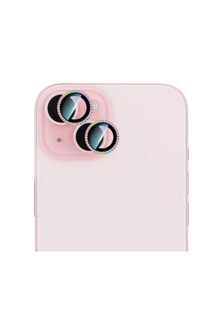 Apple Uyumlu iPhone 15 Plus Caseworld Alloy Sparkling Diamond Serisi Taşlı Lens Koruyucu Colorful