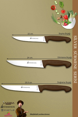 Sürmene Silver Serisi Kahve Sap Mutfak Bıçak Seti Et Ekmek Sebze Meyve Kesme Bıçağı 3 Lü Srm-029 Kahverengi