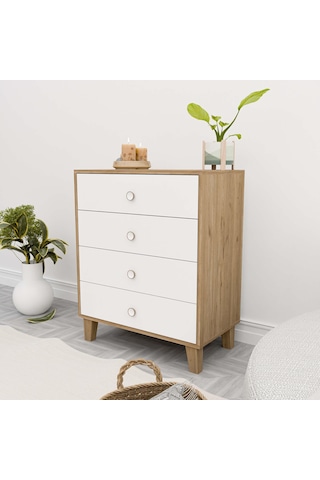 3660 Lısa 4 Çekmeceli Ayaklı Şifonyer Sepet - Beyaz