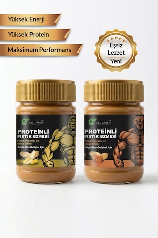 2'li Paket Proteinli Fıstık Ezmesi Karamel Ve Muz Fıstık Proteini, Maca Kökü Tozu İle 325 Gr X 2