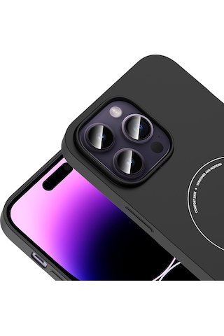 iPhone Uyumlu 14 Pro Max Kılıf M-safe Şarj Özellikli Kamera Korumalı Ata Elio Sert Pc Kapak - Siyah