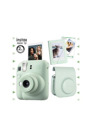 Fujifilm Instax Mini 12 Fotoğraf Makinesi + 10'lu Film + mini Albüm + Deri Kılıf Yeşil