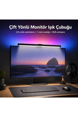 Dokunmatik Rgb Çift Yönlü Monitör Üstü Led Aydınlatma Monitör Işık Çubuğu 40cm