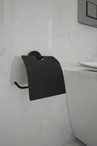Alper Banyo Lotus Yapışkanlı Siyah Kapaklı Kağıtlık Tuvalet Kağıdı Askısı - İster Yapışkanlı İster Montajlı