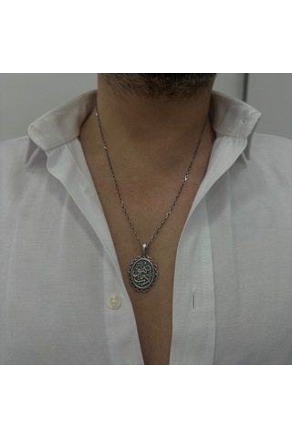 Takılingo 925 Ayar Gümüş Edep Ya Hu Model Erkek Kolye Gümüş