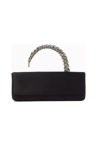 L'alingi Malika Clutch Siyah Saten, Kristal Saplı & Zarif 90 Lar Esintili Gece Çantası Abiye Çanta