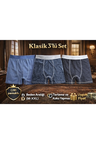 Mercan 3'lü Esnek Boxer - Klasik Seri, Rahat Kesim Çok Renkli