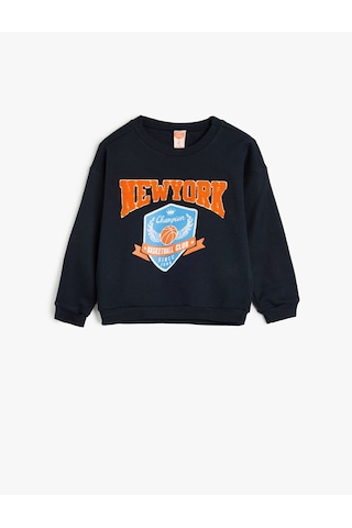 Koton Sweatshirt Basketbol Baskılı Uzun Kollu Bisiklet Yaka Lacivert 5wmb10183tk Lacivert