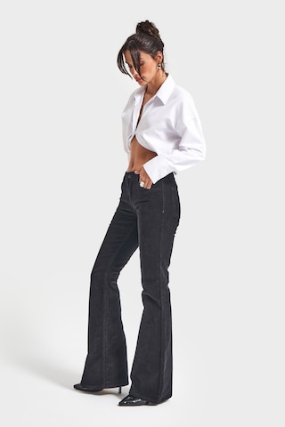 it's basic Kadın Siyah Renk 26w5-1 Low Waist Flare Fit İnce Fitilli Velvet Kadife Kumaş Pantolon