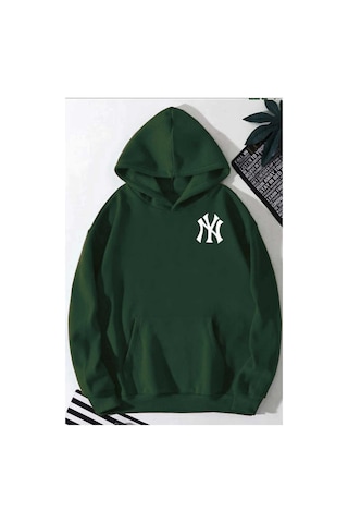Herkesemoda Ön Ve Arka Baskılıı Kapüşonlu Sweatshirt Yeşil