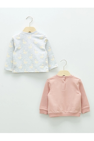 LC Waikiki Lcw Baby Pembe Bisiklet Yaka Uzun Kollu Baskılı Kız Bebek Sweatshirt 2'li Dusty Rose
