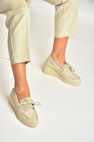 Fox Shoes Y602006402 Bej Süet Dolgu Tabanlı Kadın Ayakkabı Bej