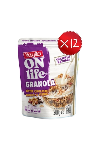 Yayla Onlife Bitter Çikolatalı Fındıklı Ve Vişneli Granola 200 G X12
