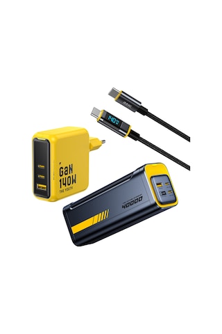 Aohi Youth 140w 3 Portlu Şarj Adaptörü, 40.000 Mah 140w Pd3.1 Powerbank, 140w Led Ekranlı Naylon Örg