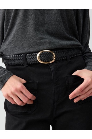 Jimmy Key Jimmy Key Siyah Deri Görünümlü Örgü Desenli Kemer 6sw416739900
