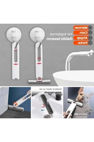 Ergonomik Tasarımlı Sıkmalı Mini Mop - Beyaz Ve Kırmızı, Tek Elle Kullanım Açık Bej