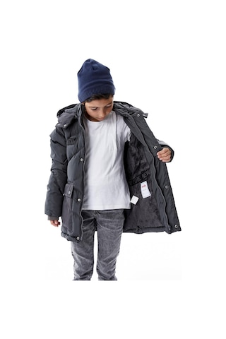 Benitto Kids Erkek Çocuk Kapüşonlu Kalın Kışlık Mont 51335 Gri
