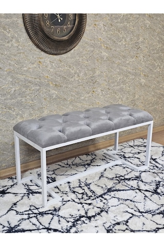 Zafir Beyaz Boyalı - L - Ayaklı 100 Cm X 38 Cm Oturak - Bench - Makyaj Taburesi - Makyaj Oturak Gri