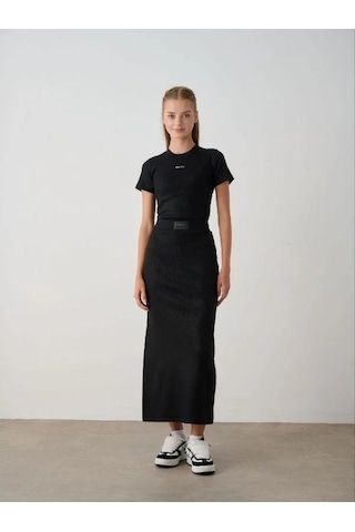 Kız Çocuk Kaşkorse Uzun Kalem Etek-15349 Siyah
