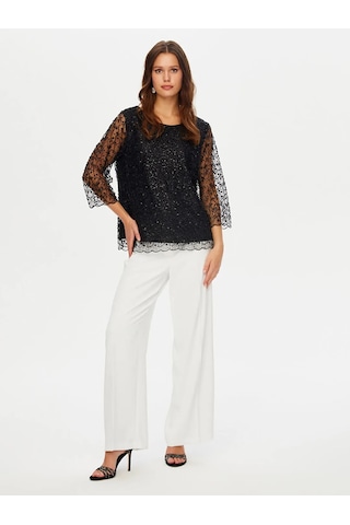 Faik Sönmez Boncuk İşli Kayık Yaka Kadın Abiye Bluz W26blz001 Siyah