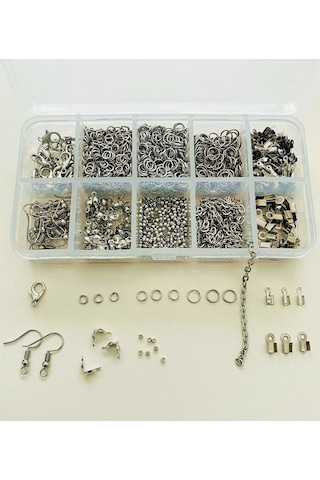 KUTULU METAL SET 4 - 970 ADET KÜPE KOLYE BİLEKLİK YAPIM SETİ TAKI MALZEMELERİ PENSELİ