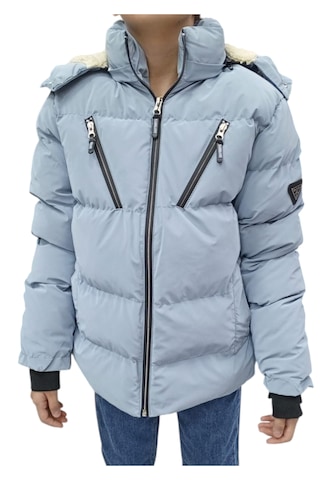 Erkek Çocuk /kız Çocuk Çapraz Fermuar Model Kapüşonu Çıkabilen İçi Peluş Astarlı Buz Mavi Renk Mont Açık Mavi