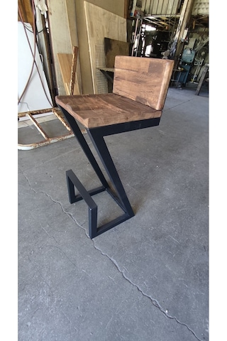 Sırtlıklı Endüstriyel Doğal Ahşap Bar Sandalyesi Siyah