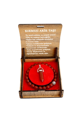 Kırmızı Akik Doğal Taş Bileklik Enerji Dengeleyici, Şık Ve Özgün Tasarım Kırmızı - Turkuaz