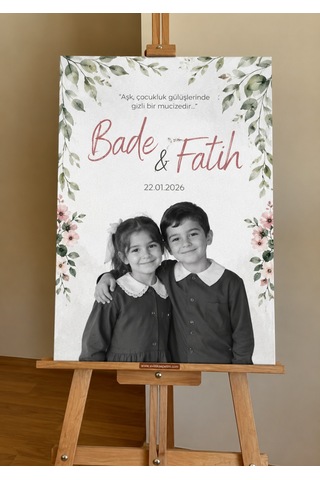 Yaprak Desenli Fotoğraflı Karşılama Panosu - Kanvas Tablo Yeşil Yaprak Desenli Fotoğraflı Karşılama Panosu - Kanvas Tablo Yeşil