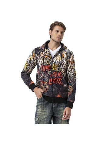 Cipo & Baxx Cl574 Kartal Desenli Kapşonlu Erkek Sweatshirt Siyah