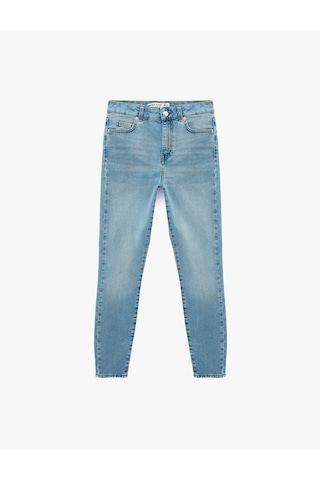 Koton Yüksek Bel Pamuklu Düğmeli Dar Paça Skinny Denim Pantolon - Skinny Push Up Fit Jean Açık İndigo 6sal40192md