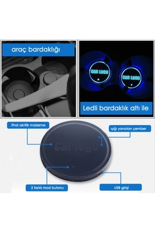 Chevrolet Araçlar Ile Uyumlu Ledli Bardaklık Altı Usb Şarjlı 2 Adet