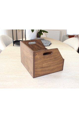 Ahşap Lp Plak Sandığı Koyu Ceviz Rengi - Organizer Kutu - Wooden Lp Record Box Dark Walnut Color Koyu Yeşil
