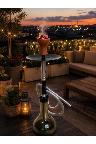 Nargile Takımı 65 Cm Modern Şişe Nargile Seti Kömürlü Lüx Balkon Cafe Nargilesi 17 Cm Taban Çapı