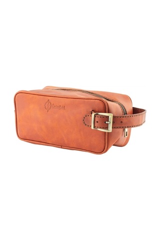 Twingold Kişiye Özel Deri Dopp Kit Kişisel Bakım Ve Seyehat Çantası - Tobacco Çok Renkli