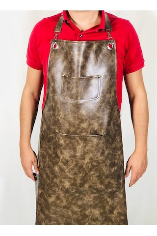 Kasap Önlüğü Deri Leke Tutmaz Askılı Önlük Model Şef Restoran Aşçı Önlükleri Kahve-krem