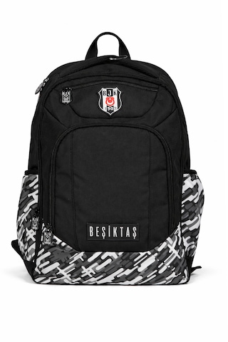 Beşiktaş Lisanslı Çok Bölmeli Sırt Çantası - Su İtici Kumaşlı Desenli Laptop Okul Çantası Siyah - Beyaz - Gri