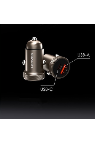 Lenyes Ca57 Hızlı Şarj Özellikli Dual Type-c + Usb-a Portlu Mini Araç Şarj Aleti 30w Kahverengi